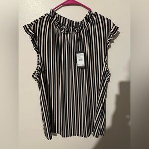 Adrianna Papell Black and Cream Striped Blouse